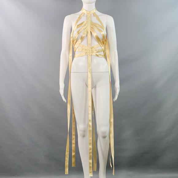 KHAITE Tops - KHAITE Size XS Sukey Gold Viscose Satin Straps Harness Dress Top